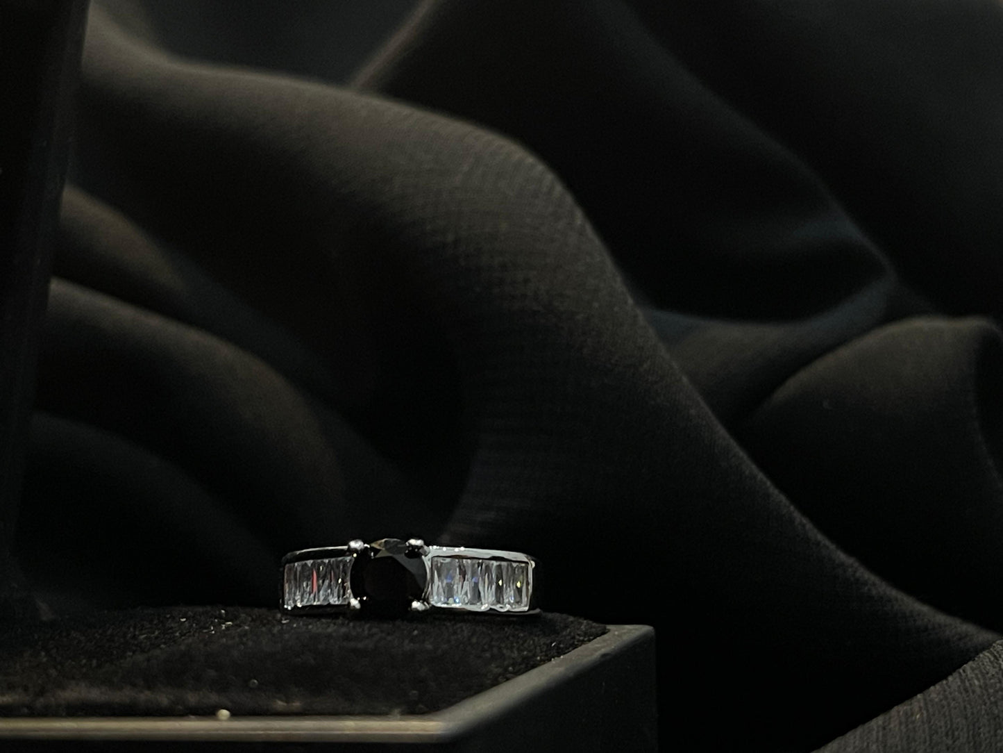 Women's Black Stone Silver Ring