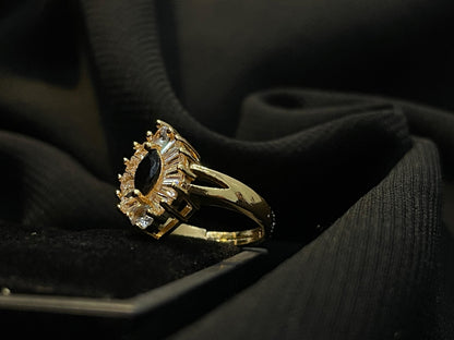 Women's Black Stone Gold Ring