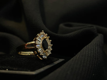 Women's Black Stone Gold Ring