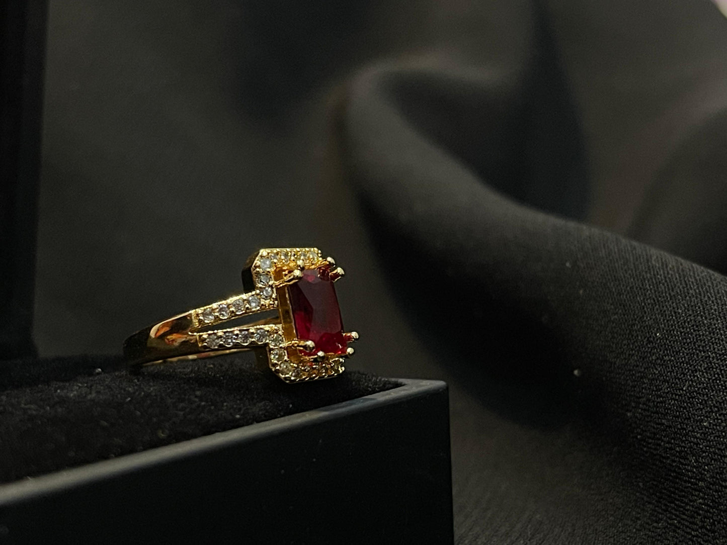 Women's Red Stone Gold Ring