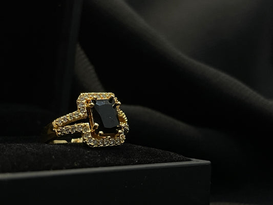 Women's Black Stone Gold Plated Ring