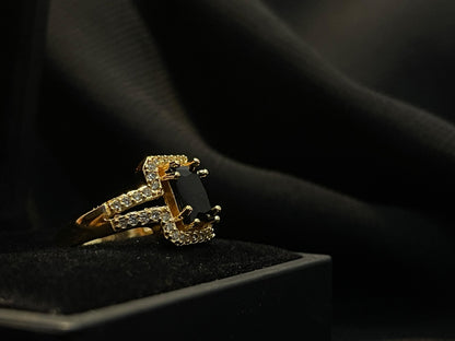 Women's Black Stone Gold Plated Ring