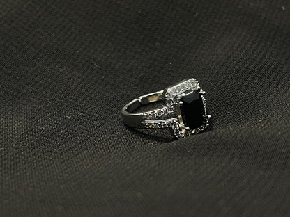 Women's Black Stone Silver Ring