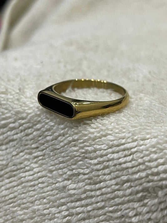 Black Stone Gold Plated Men's Ring