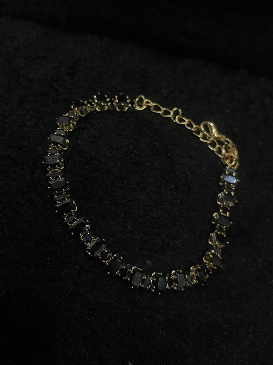 Women's Black Stone Gold Plated Bracelet